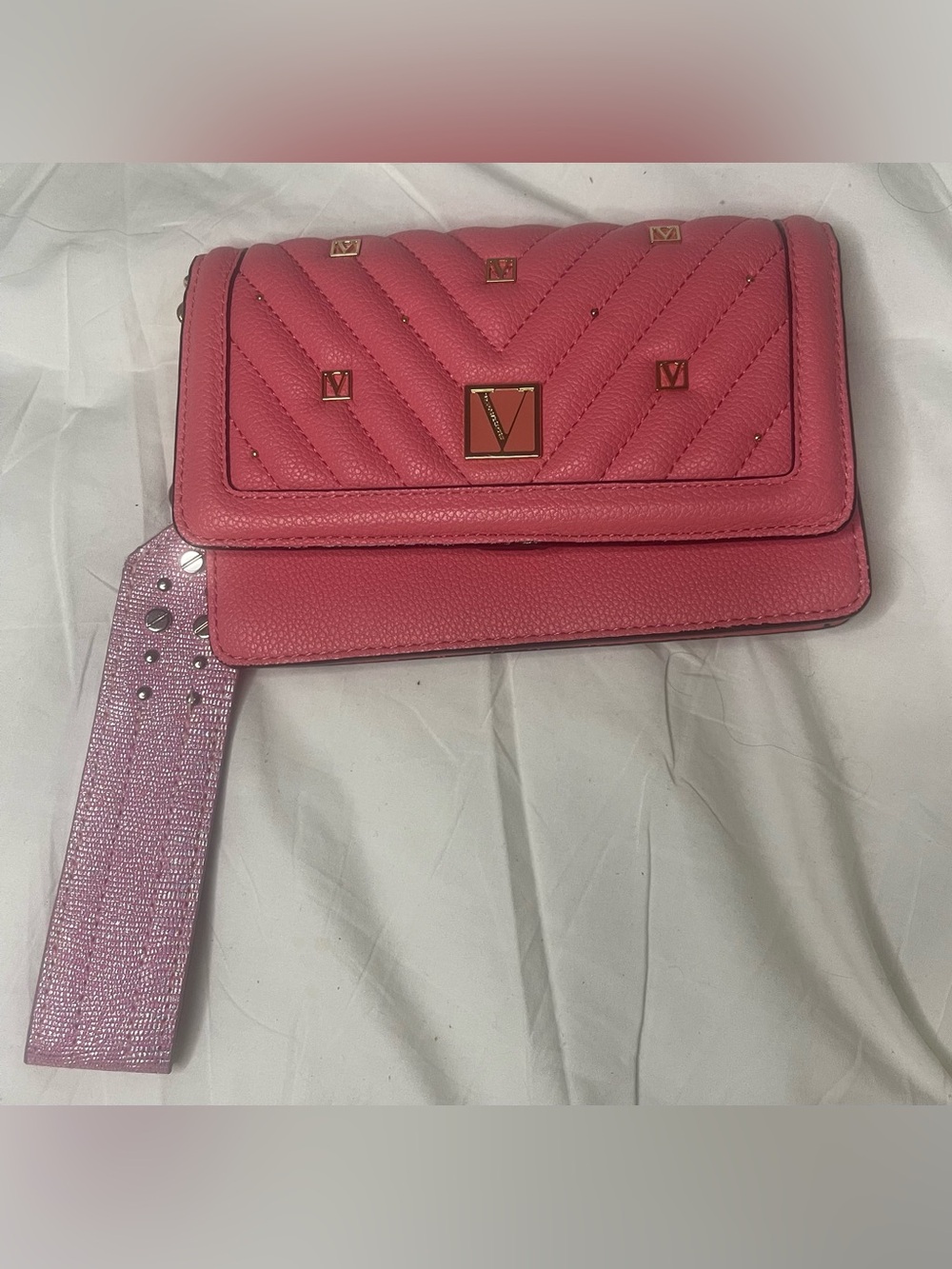 Victoria's Secret Pink Quilted Logo Crossbody Wallet With Pink Keychain